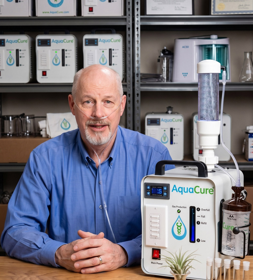George Wiseman, inventor de AquaCure, usando su propia máquina